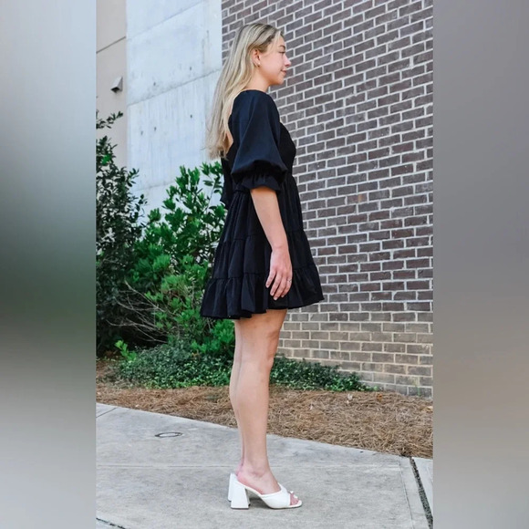 Mable The  3/4 Sleeve Ruffle Babydoll Mini Dress - Picture 3 of 10